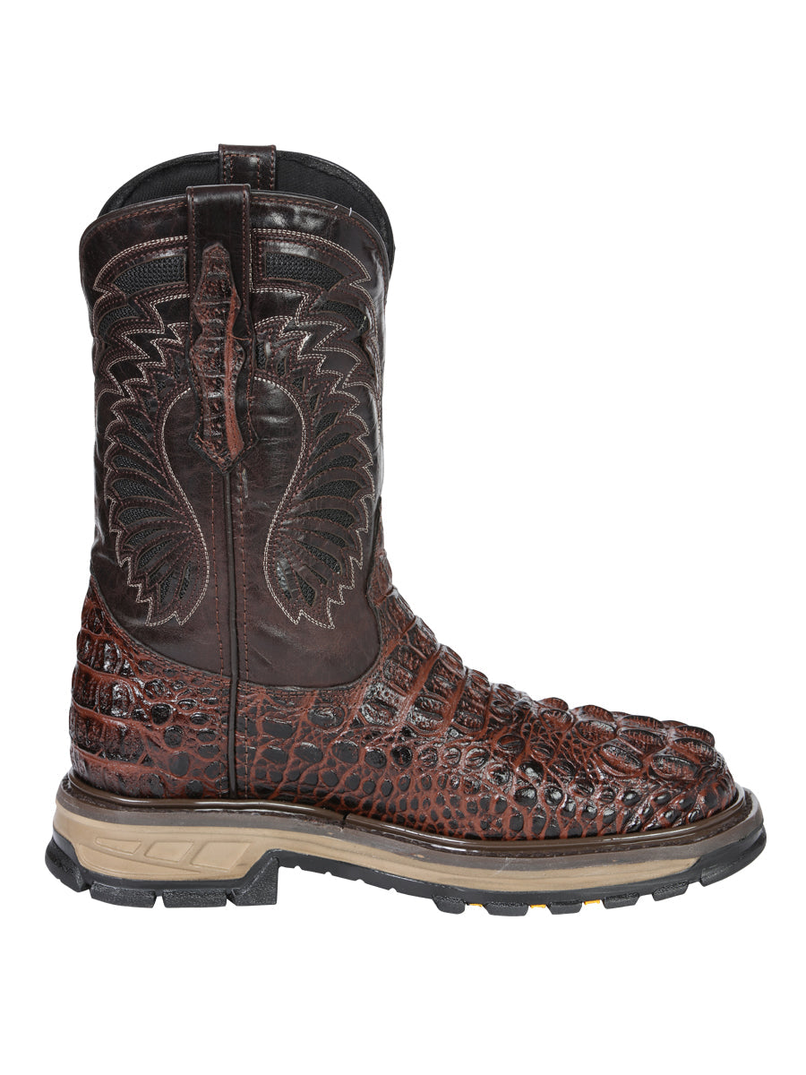 El General Men's Leather Work Boots - Made In Mexico - Embossed Caiman Print - Brown 45813 — view 6