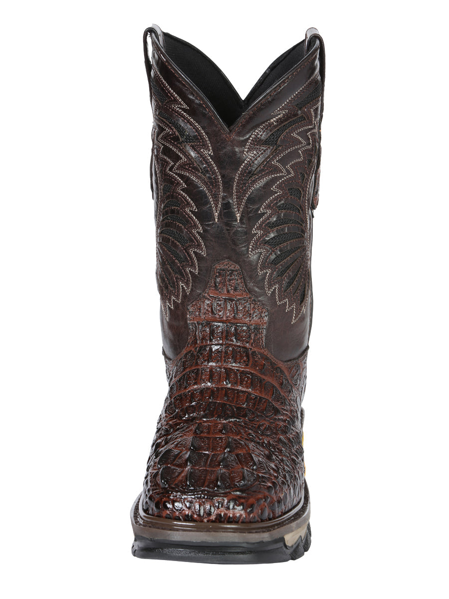 El General Men's Leather Work Boots - Made In Mexico - Embossed Caiman Print - Brown 45813 — view 7
