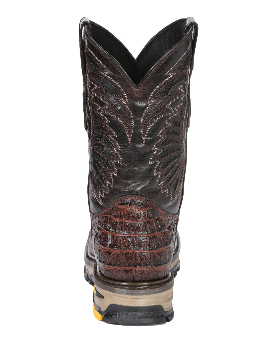 El General Men's Leather Work Boots - Made In Mexico - Embossed Caiman Print - Brown 45813 — view 8