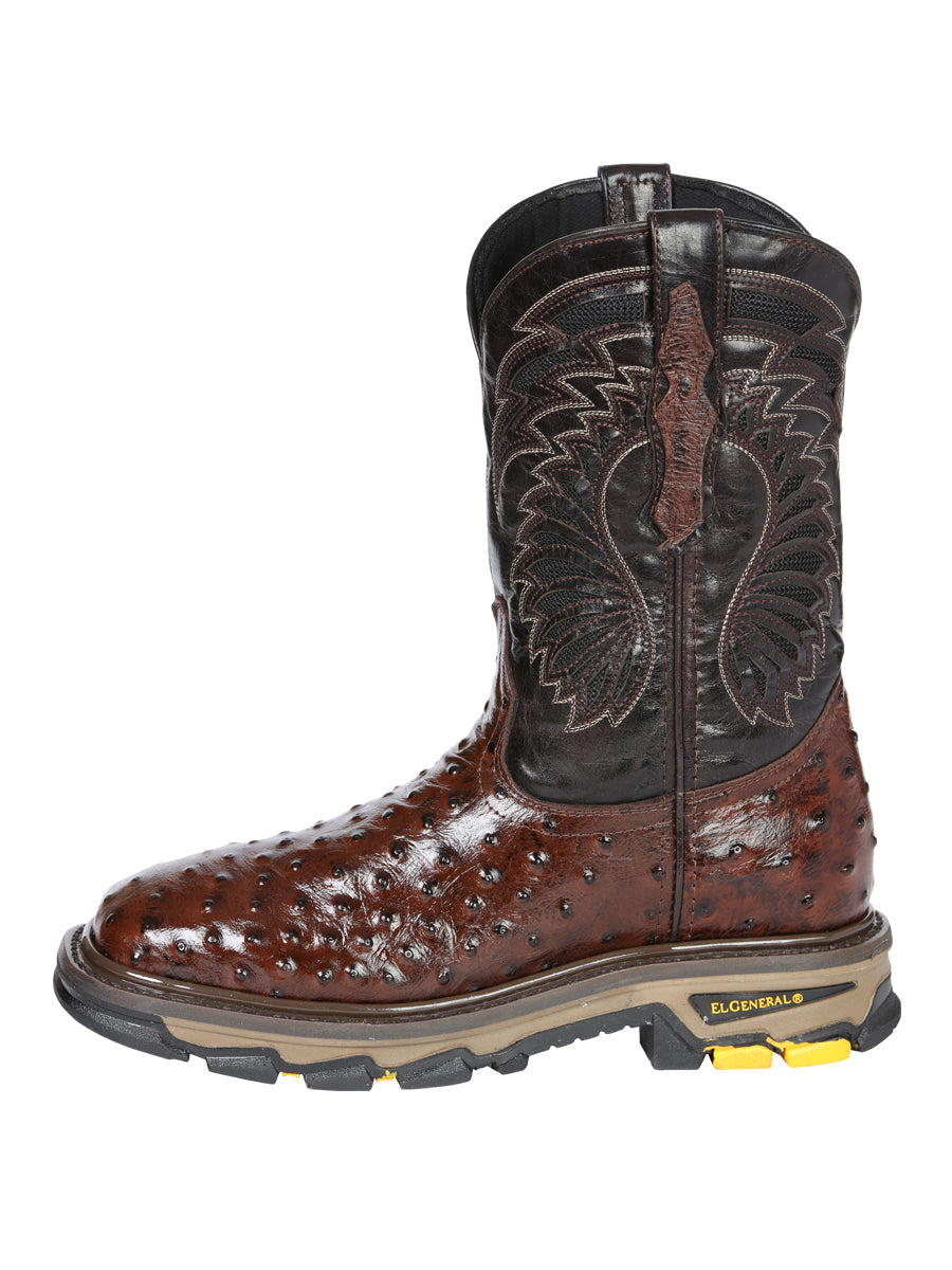 El General Men's Leather Work Boots - Made In Mexico - Embossed Ostrich Print - Brown 45814 — view 5