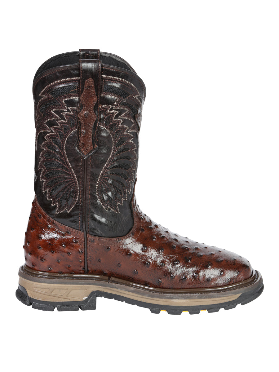 El General Men's Leather Work Boots - Made In Mexico - Embossed Ostrich Print - Brown 45814 — view 6