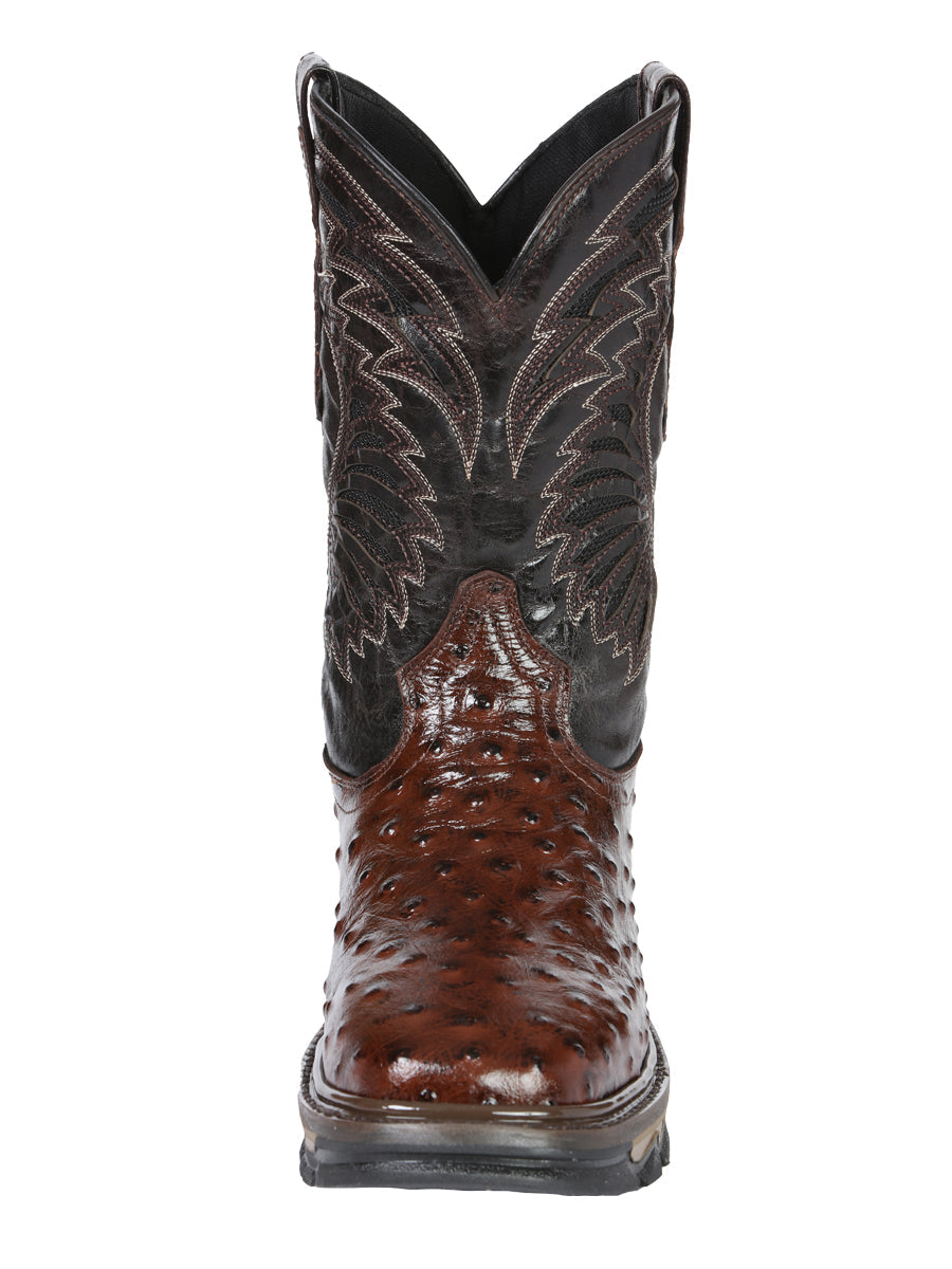 El General Men's Leather Work Boots - Made In Mexico - Embossed Ostrich Print - Brown 45814 — view 7
