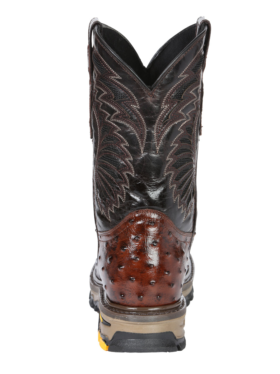 El General Men's Leather Work Boots - Made In Mexico - Embossed Ostrich Print - Brown 45814 — view 8