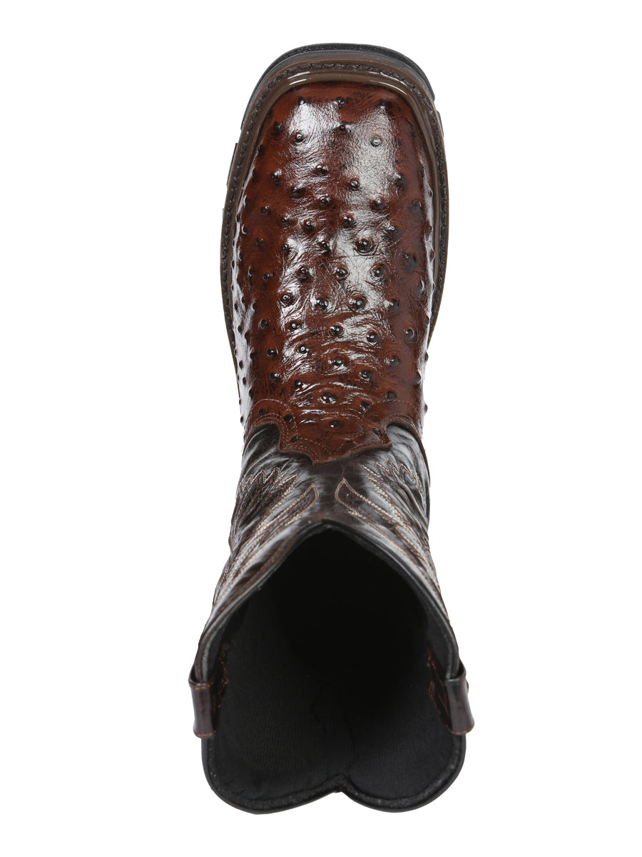 El General Men's Leather Work Boots - Made In Mexico - Embossed Ostrich Print - Brown 45814 — view 9