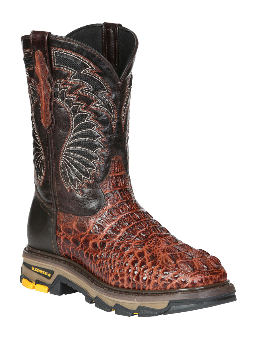 El General Men's Leather Work Boots - Made In Mexico - Embossed Caiman Print - Cognac 45815 — view 2