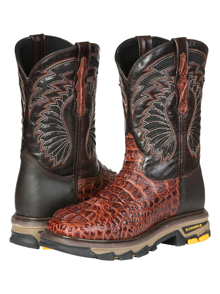El General Men's Leather Work Boots - Made In Mexico - Embossed Caiman Print - Cognac 45815 — view 3