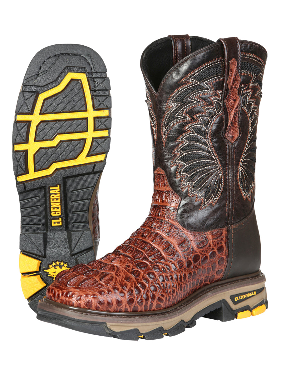 El General Men's Leather Work Boots - Made In Mexico - Embossed Caiman Print - Cognac 45815 — view 4