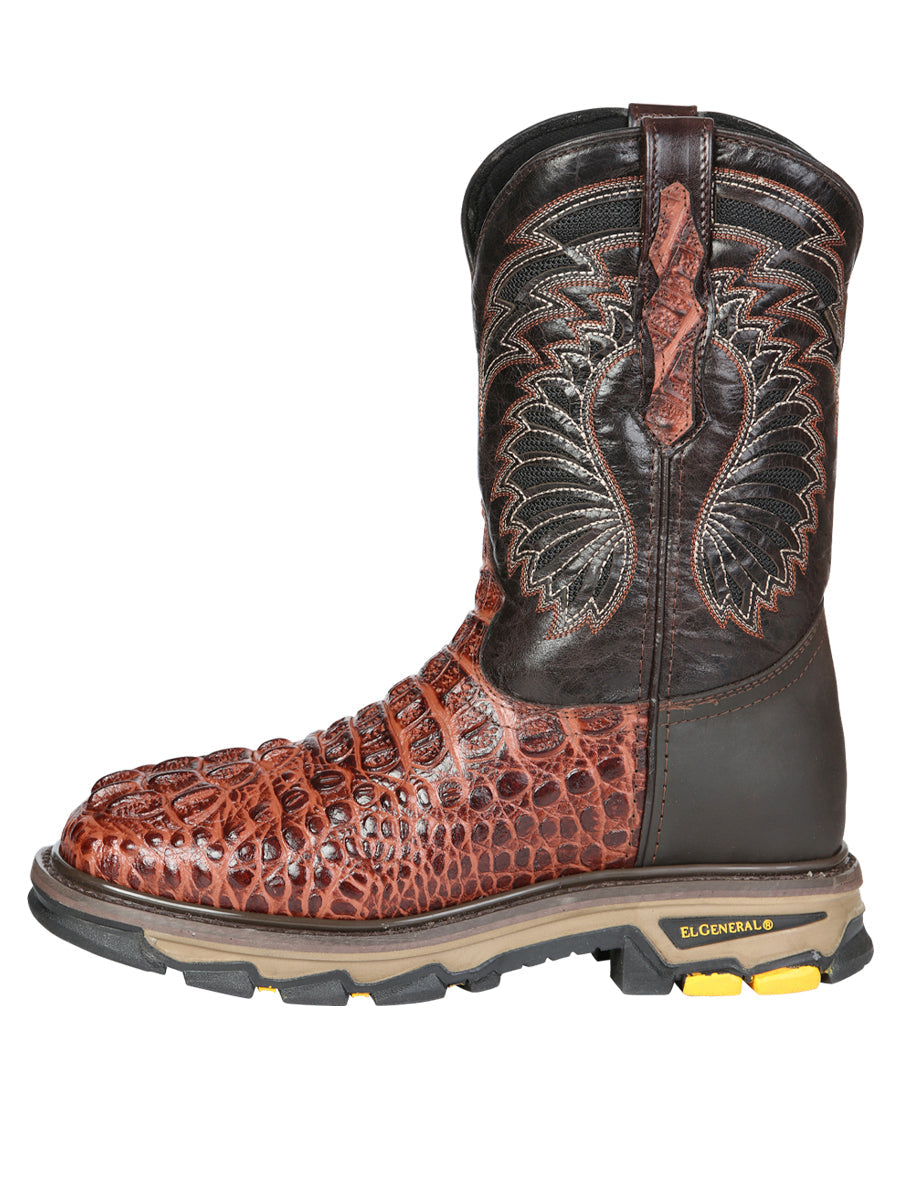El General Men's Leather Work Boots - Made In Mexico - Embossed Caiman Print - Cognac 45815 — view 5