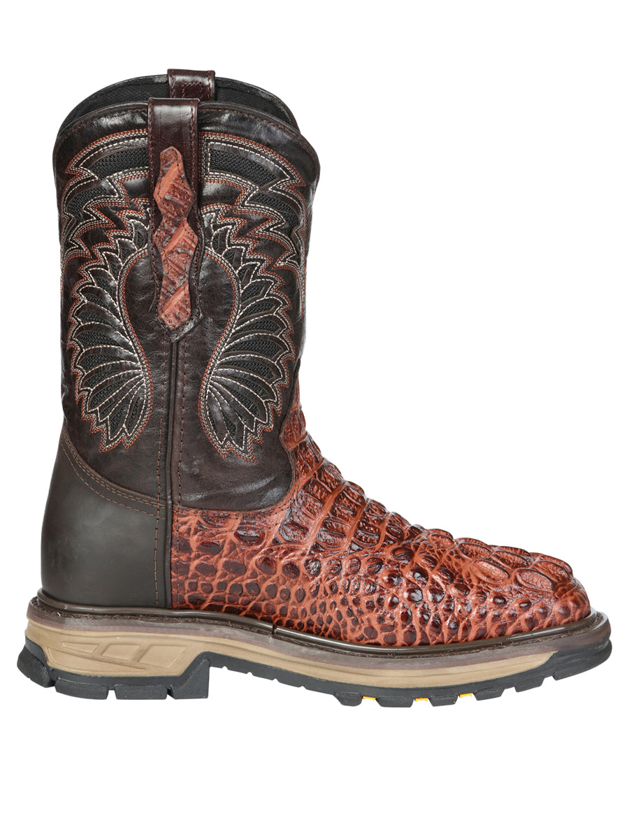 El General Men's Leather Work Boots - Made In Mexico - Embossed Caiman Print - Cognac 45815 — view 6