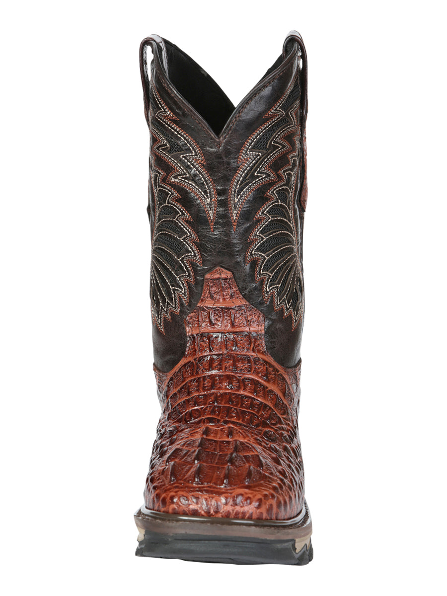 El General Men's Leather Work Boots - Made In Mexico - Embossed Caiman Print - Cognac 45815 — view 7