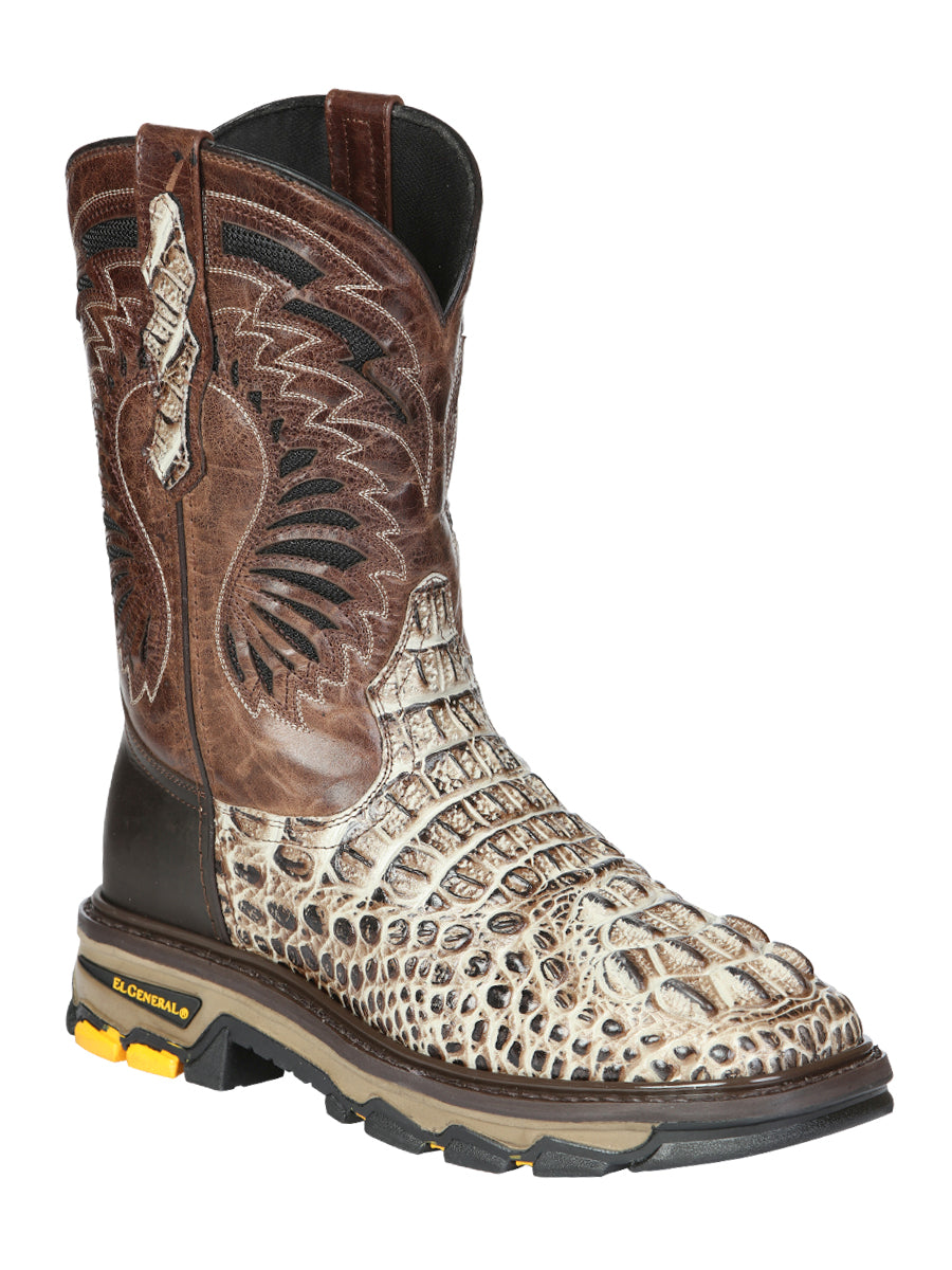 El General Men's Leather Work Boots - Made in Mexico - Printed Caiman -Sand 45816 — view 2