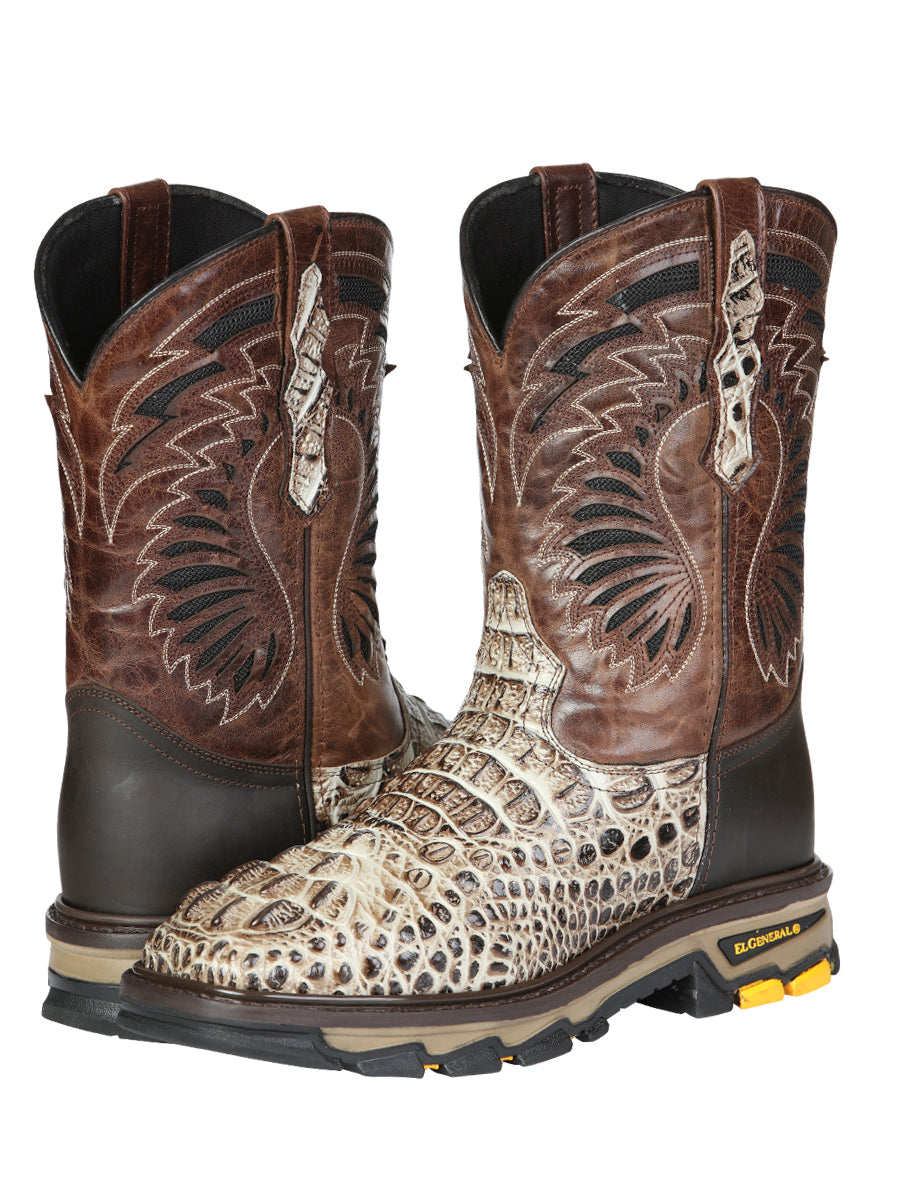 El General Men's Leather Work Boots - Made in Mexico - Printed Caiman -Sand 45816 — view 3