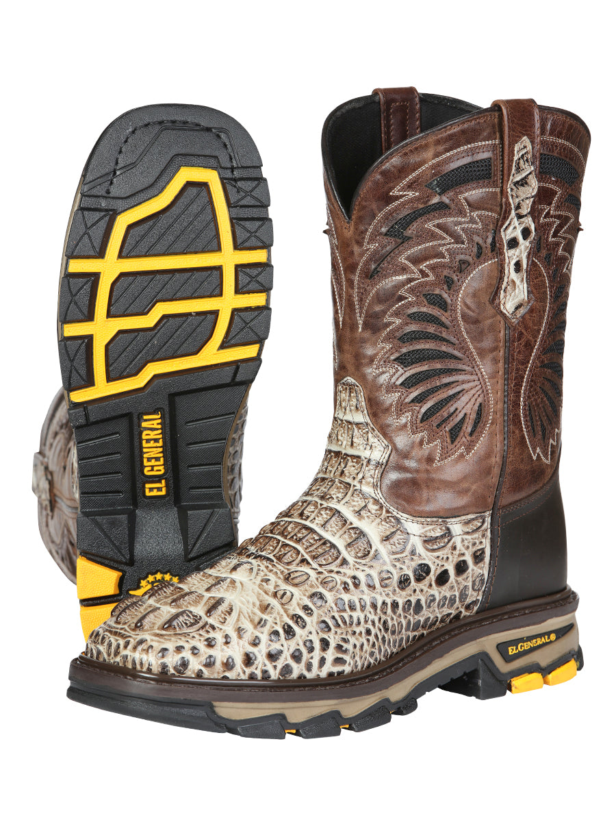 El General Men's Leather Work Boots - Made in Mexico - Printed Caiman -Sand 45816 — view 4