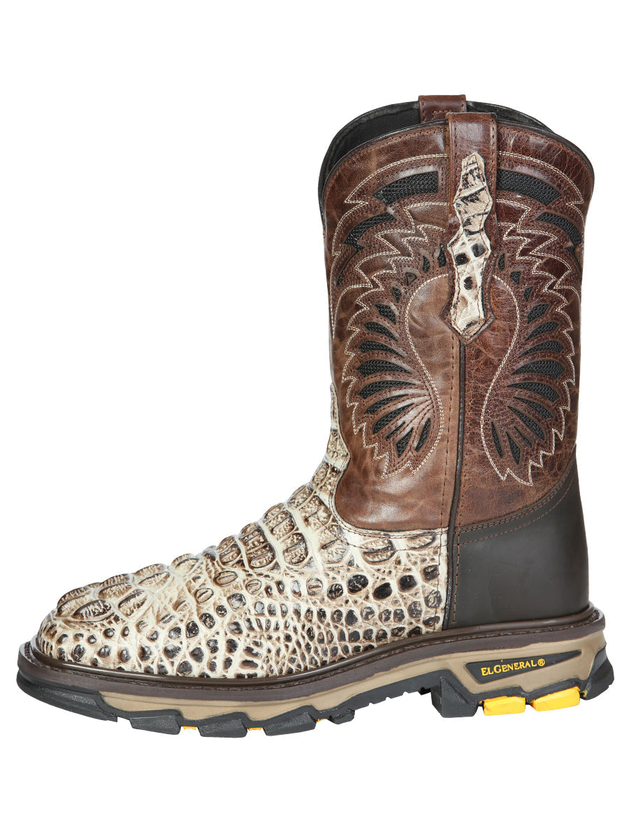 El General Men's Leather Work Boots - Made in Mexico - Printed Caiman -Sand 45816 — view 5