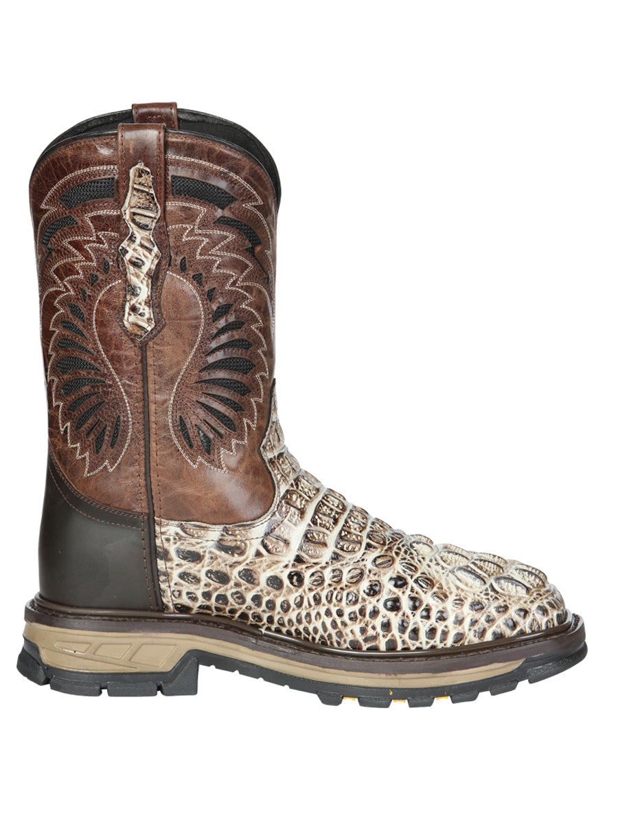 El General Men's Leather Work Boots - Made in Mexico - Printed Caiman -Sand 45816 — view 6