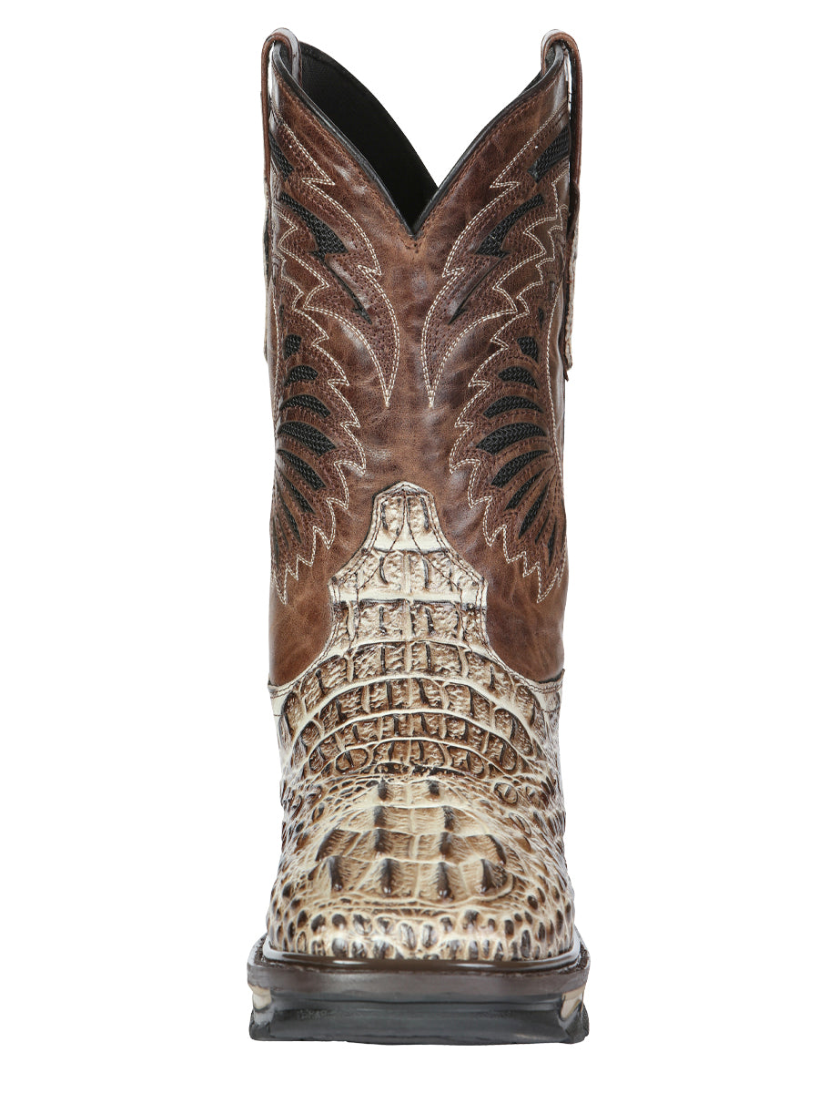 El General Men's Leather Work Boots - Made in Mexico - Printed Caiman -Sand 45816 — view 8