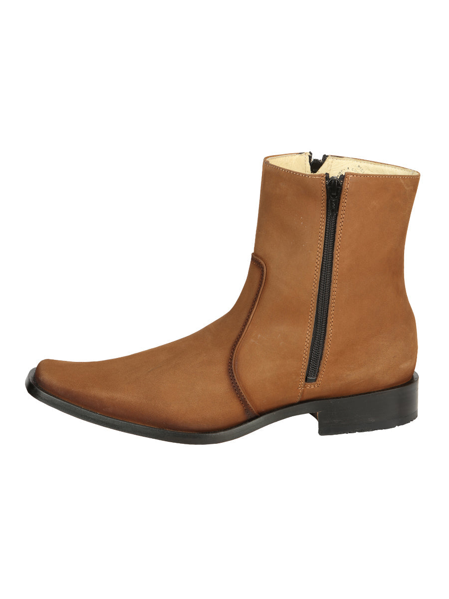 El Besserro Men's Leather Ankle Boot with Double Zipper - Made in Mexico - Nubuck Tan 45830 — view 2