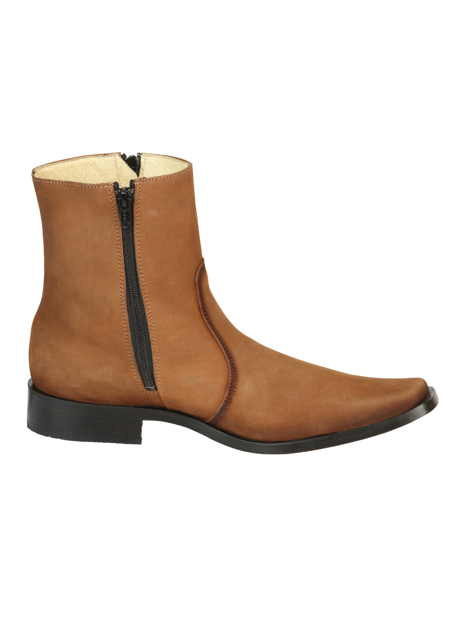 El Besserro Men's Leather Ankle Boot with Double Zipper - Made in Mexico - Nubuck Tan 45830 — view 3