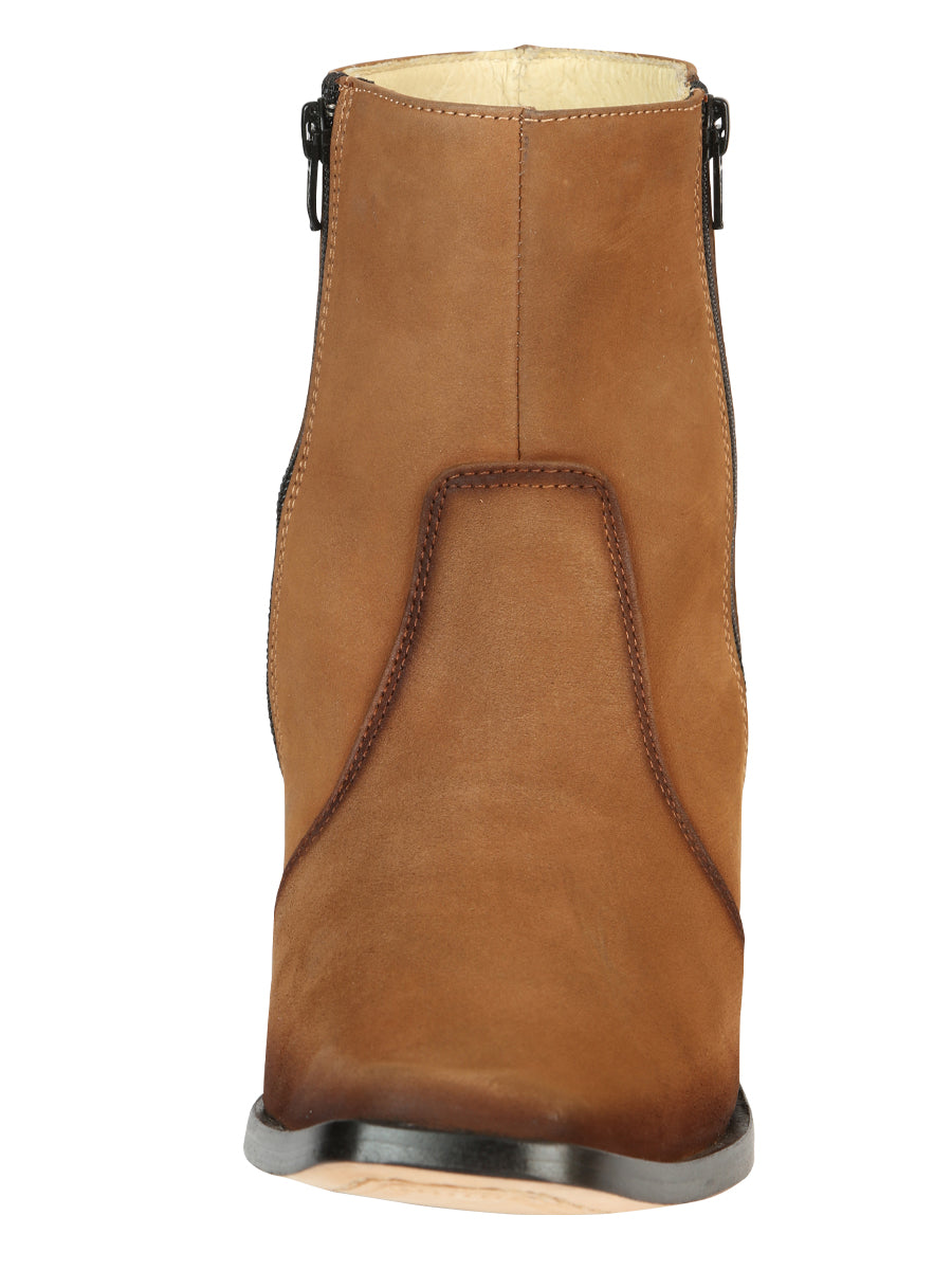 El Besserro Men's Leather Ankle Boot with Double Zipper - Made in Mexico - Nubuck Tan 45830 — view 4