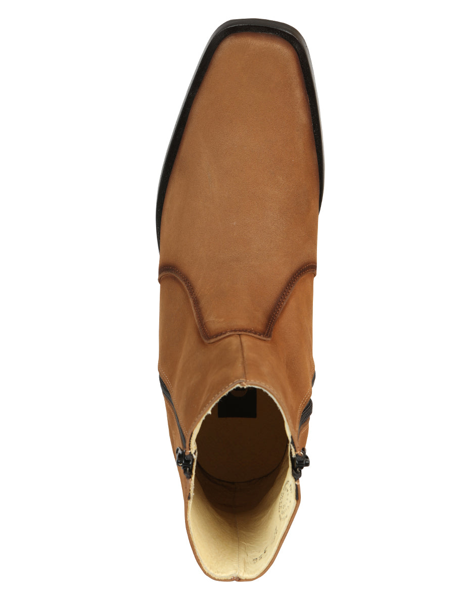 El Besserro Men's Leather Ankle Boot with Double Zipper - Made in Mexico - Nubuck Tan 45830 — view 6