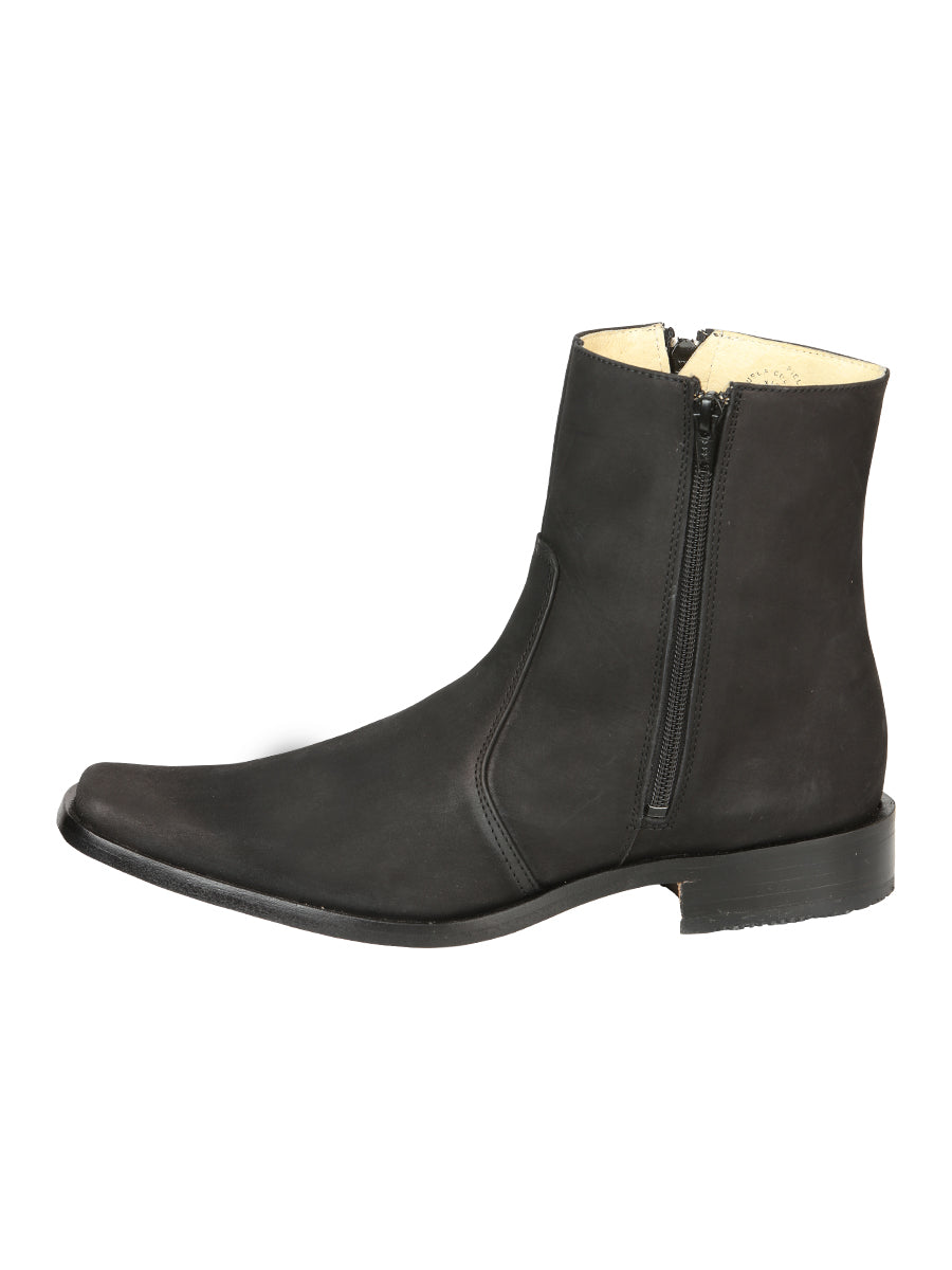 El Besserro Men's Leather Ankle Boot with Double Zipper - Made in Mexico - Nubuck Black 45831 — view 2