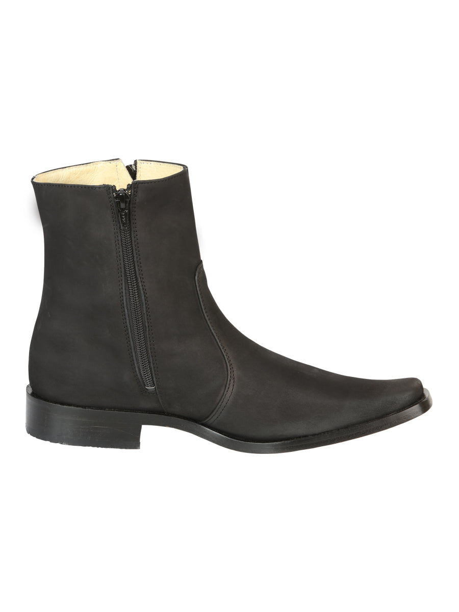 El Besserro Men's Leather Ankle Boot with Double Zipper - Made in Mexico - Nubuck Black 45831 — view 3