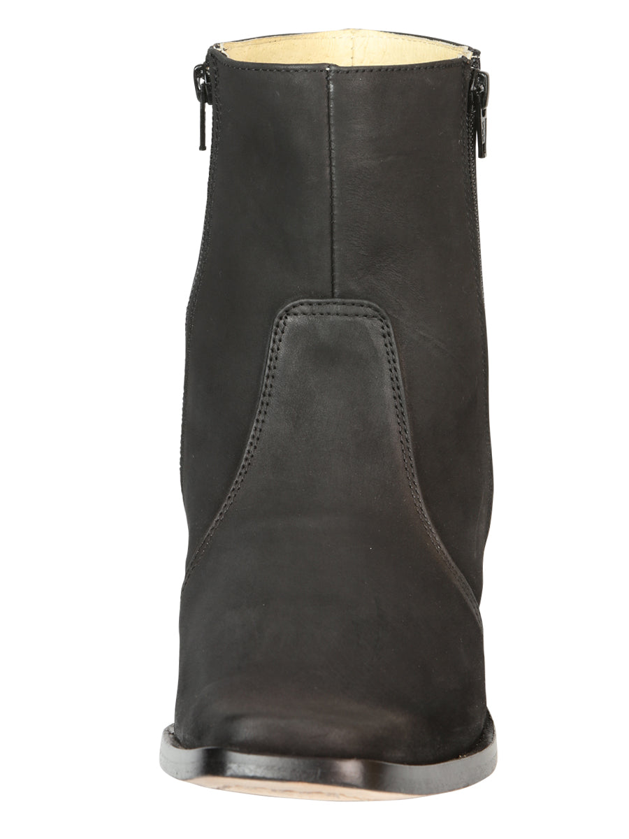 El Besserro Men's Leather Ankle Boot with Double Zipper - Made in Mexico - Nubuck Black 45831 — view 4