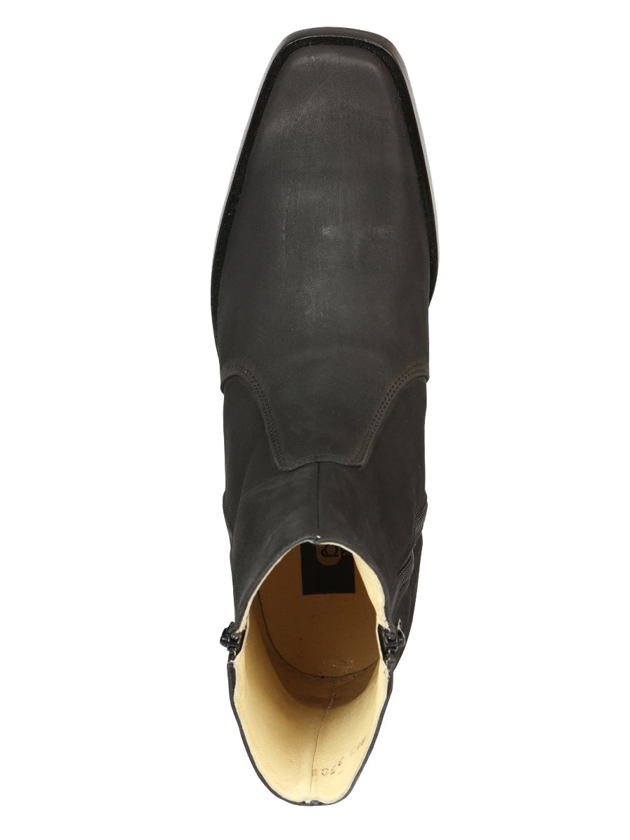 El Besserro Men's Leather Ankle Boot with Double Zipper - Made in Mexico - Nubuck Black 45831 — view 6