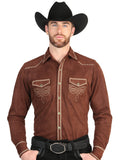 El General Men’s Suede Embroidered Snap Button Western Shirt - Brown 45884