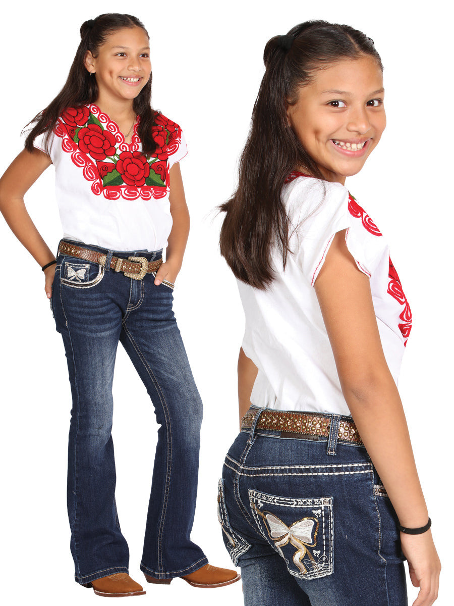 Girls Centenario Premium Bootcut Jeans - Dark Blue Denim 45909