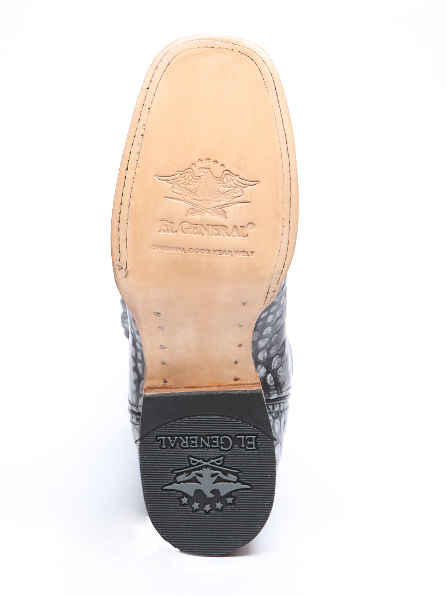 El General Men’s Leather Cowboy Boot - Made in Mexico - Embossed Alligator Crocodile Print - Grey/Black 45928 — view 10