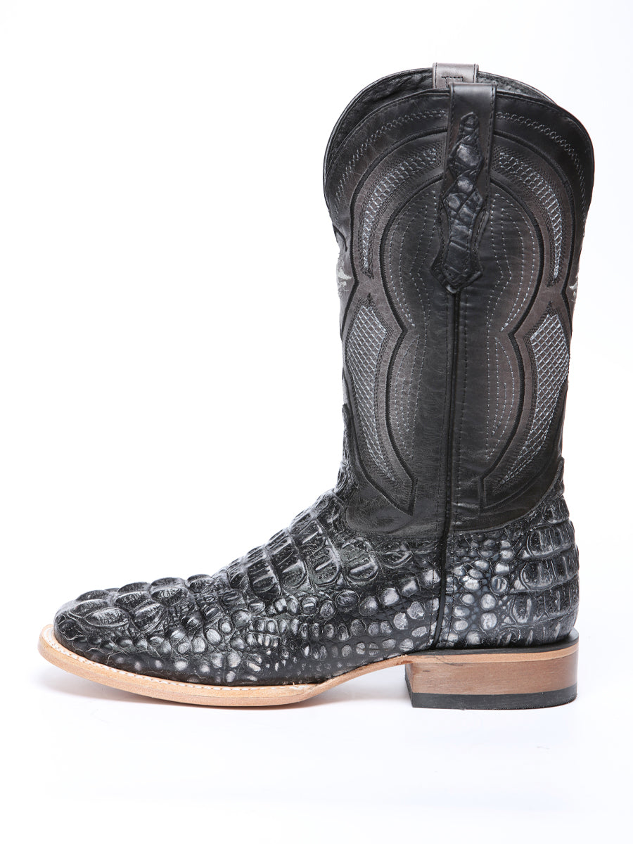 El General Men’s Leather Cowboy Boot - Made in Mexico - Embossed Alligator Crocodile Print - Grey/Black 45928 — view 5
