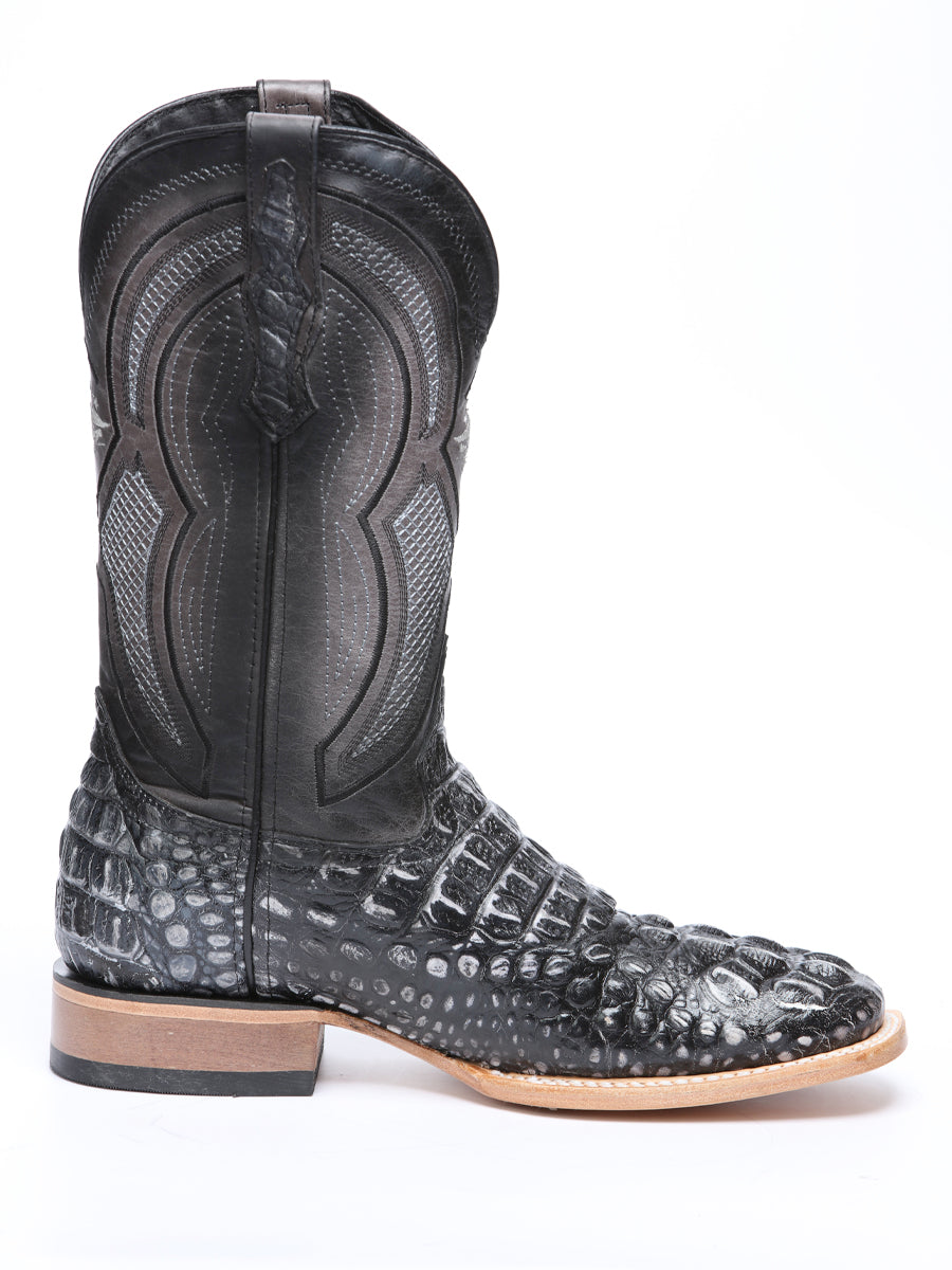 El General Men’s Leather Cowboy Boot - Made in Mexico - Embossed Alligator Crocodile Print - Grey/Black 45928 — view 6