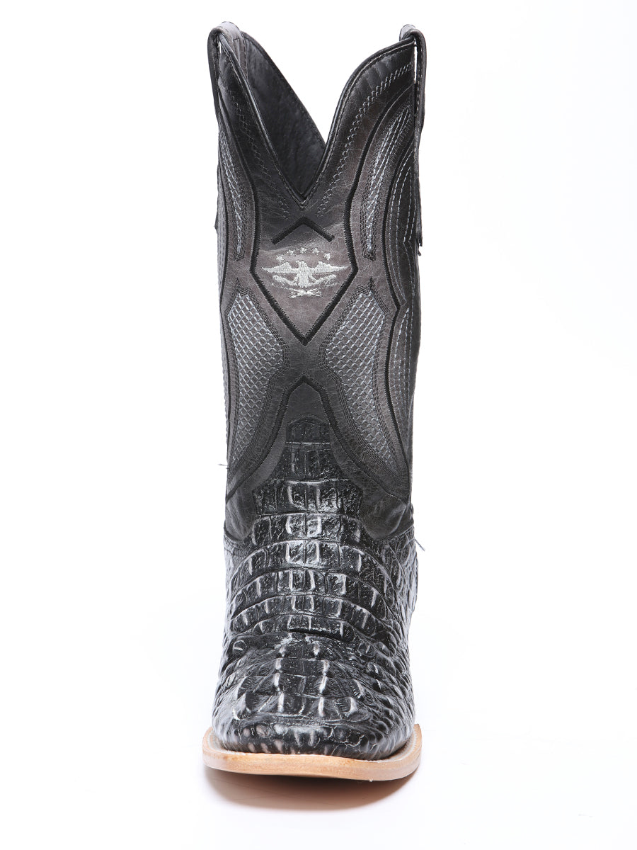 El General Men’s Leather Cowboy Boot - Made in Mexico - Embossed Alligator Crocodile Print - Grey/Black 45928 — view 7