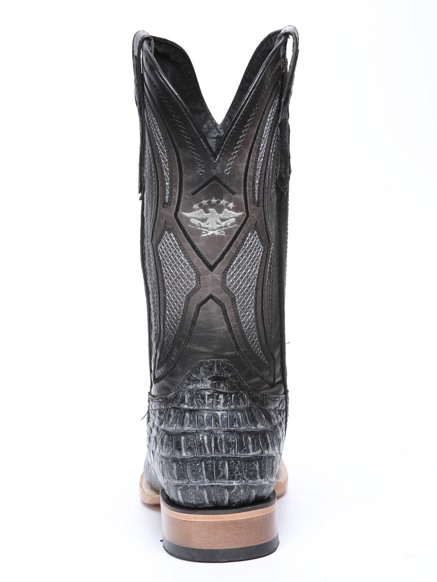 El General Men’s Leather Cowboy Boot - Made in Mexico - Embossed Alligator Crocodile Print - Grey/Black 45928 — view 8