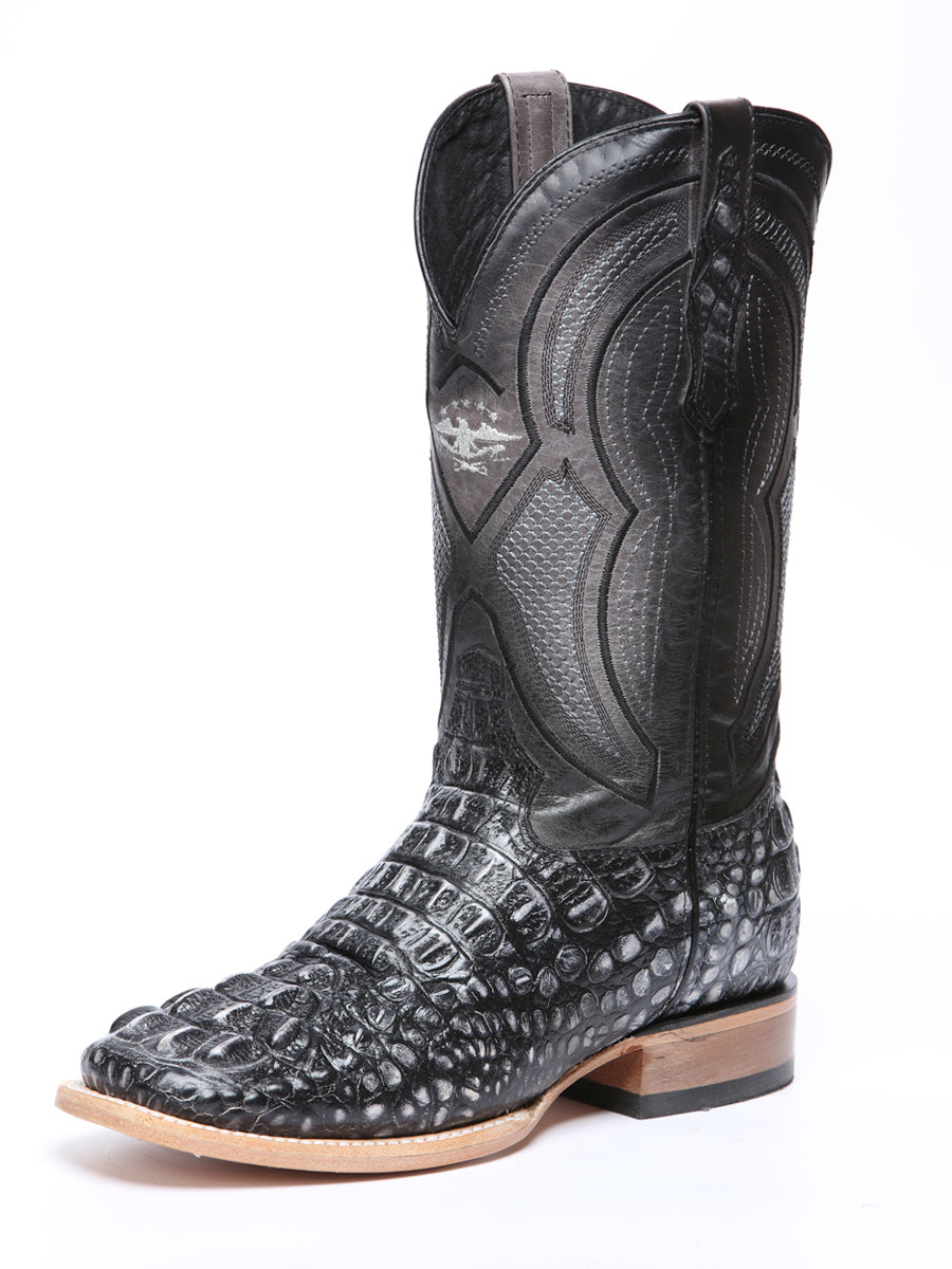 El General Men’s Leather Cowboy Boot - Made in Mexico - Embossed Alligator Crocodile Print - Grey/Black 45928