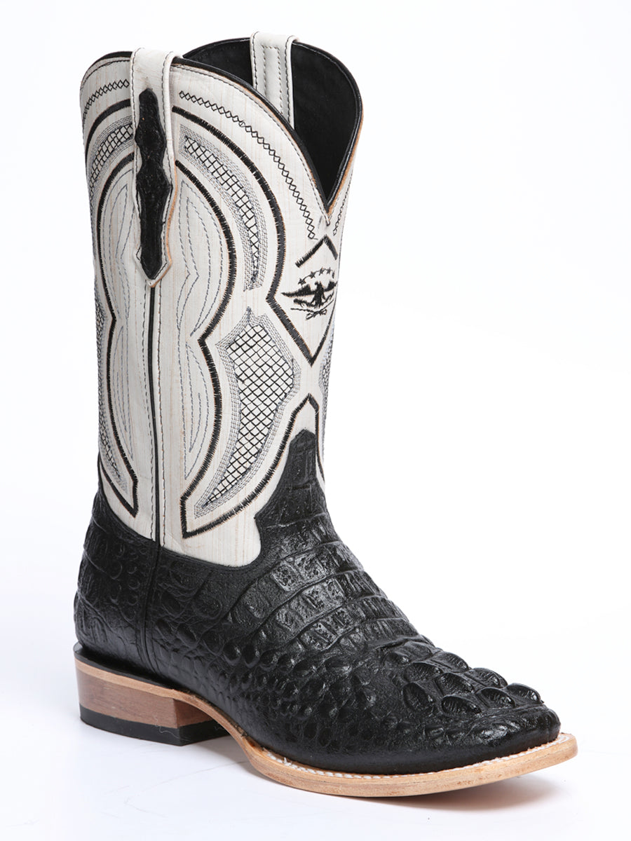 El General Men’s Leather Cowboy Boot - Made in Mexico - Embossed Alligator Crocodile Print - Black 45929 — view 2