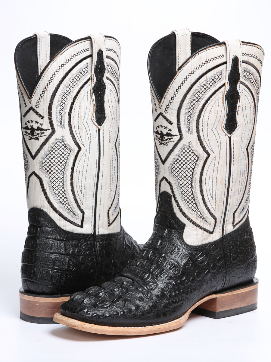 El General Men’s Leather Cowboy Boot - Made in Mexico - Embossed Alligator Crocodile Print - Black 45929 — view 3