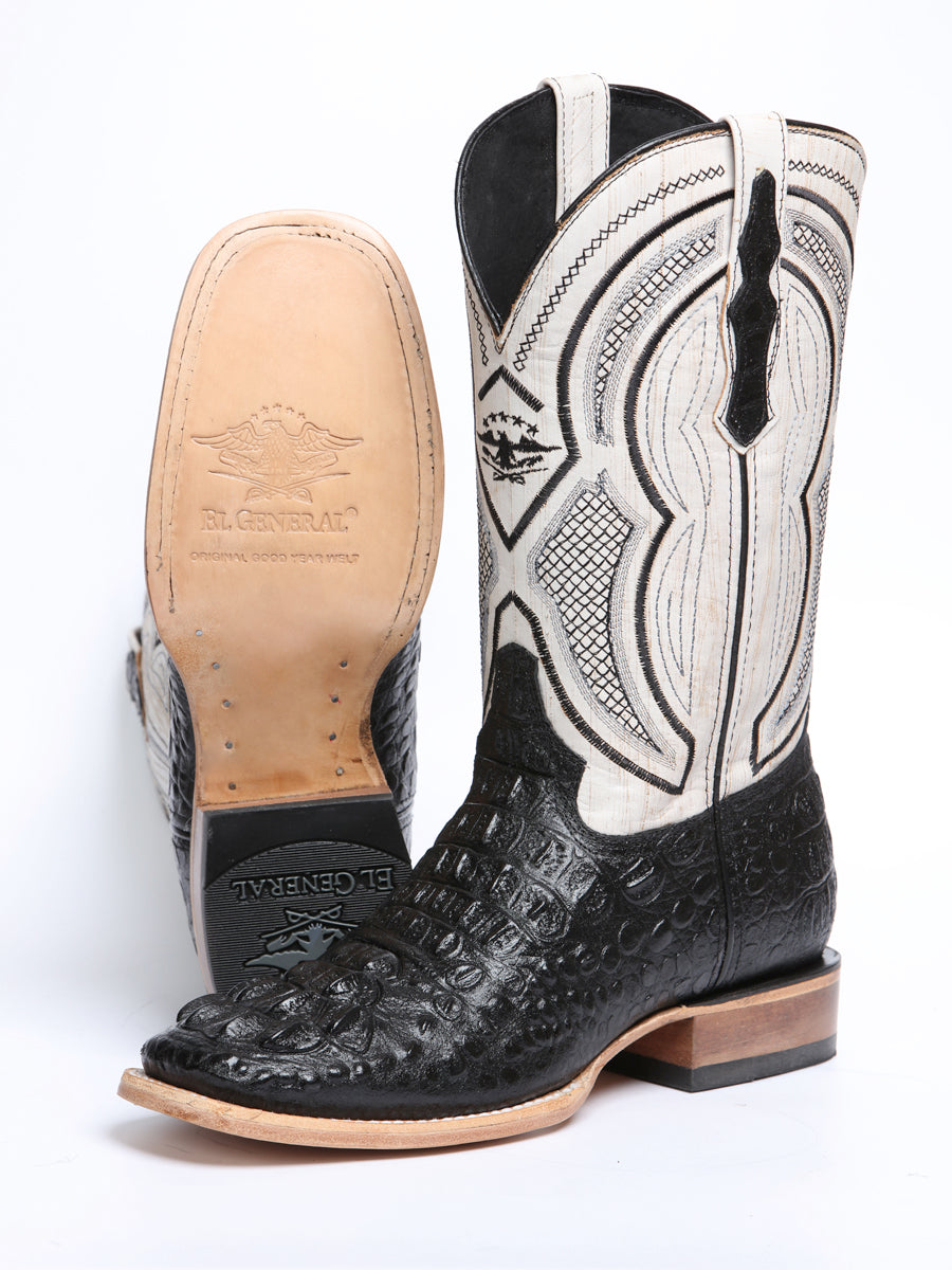 El General Men’s Leather Cowboy Boot - Made in Mexico - Embossed Alligator Crocodile Print - Black 45929 — view 4