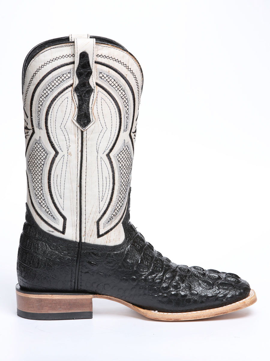 El General Men’s Leather Cowboy Boot - Made in Mexico - Embossed Alligator Crocodile Print - Black 45929 — view 6