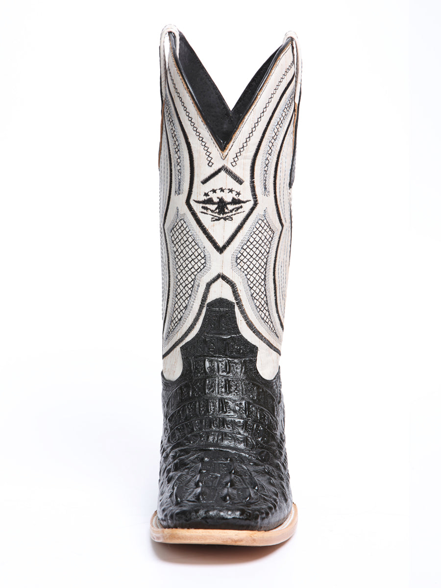 El General Men’s Leather Cowboy Boot - Made in Mexico - Embossed Alligator Crocodile Print - Black 45929 — view 7