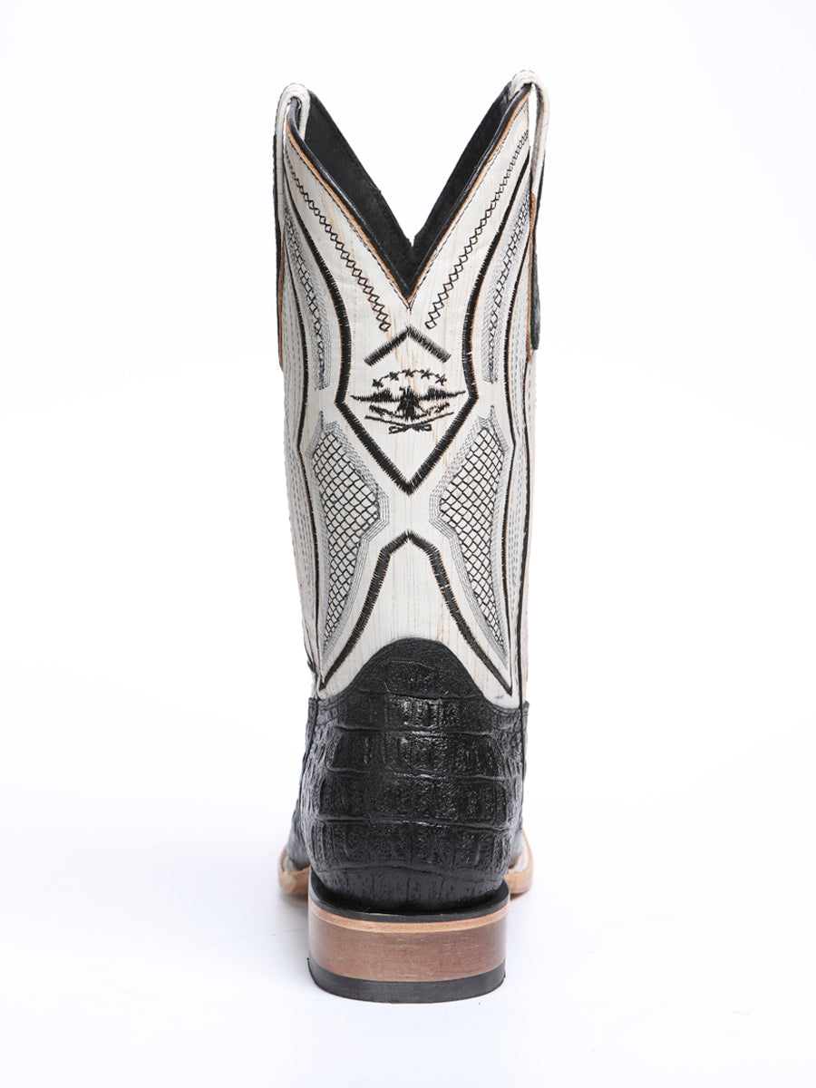El General Men’s Leather Cowboy Boot - Made in Mexico - Embossed Alligator Crocodile Print - Black 45929 — view 8