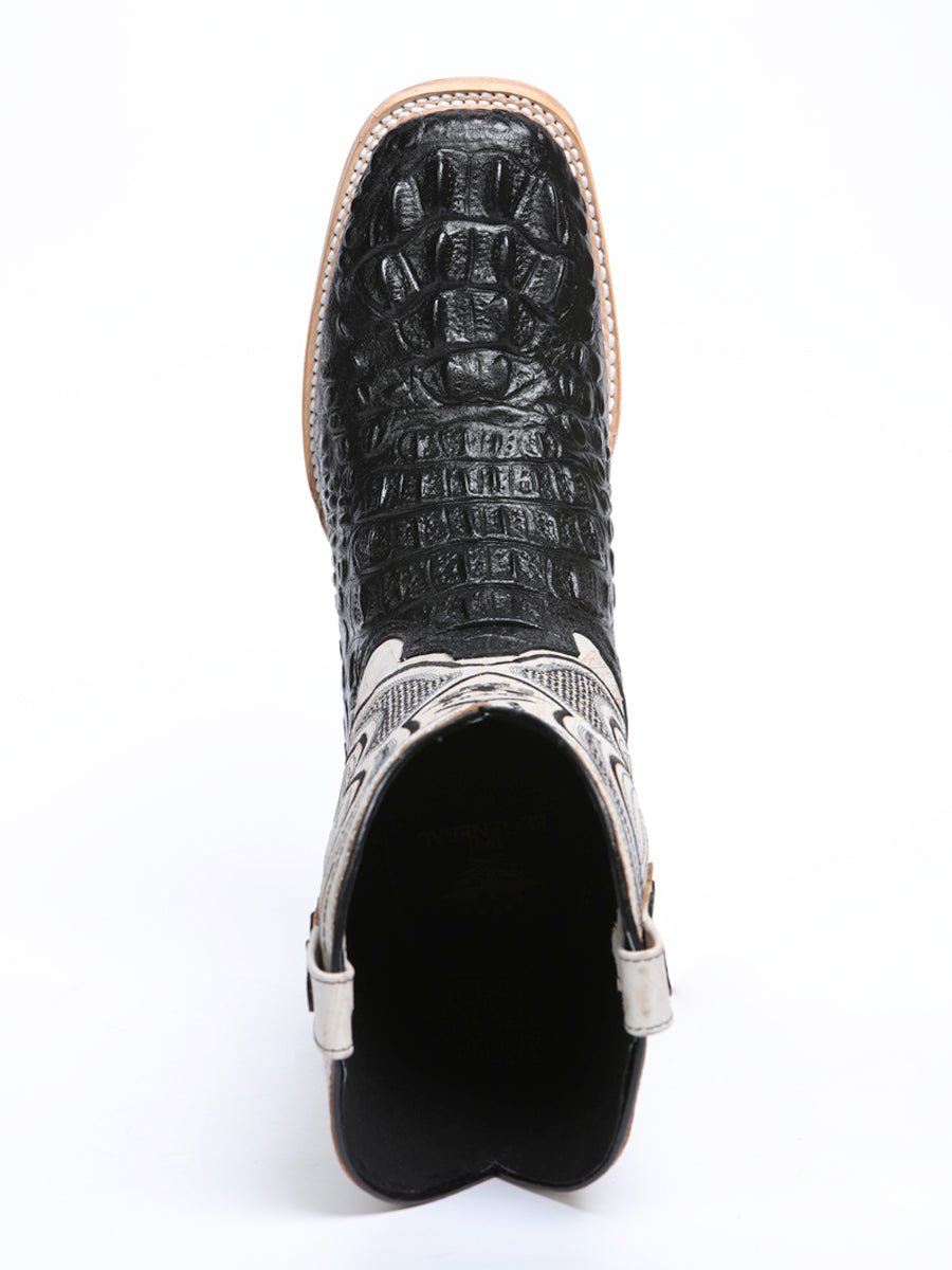 El General Men’s Leather Cowboy Boot - Made in Mexico - Embossed Alligator Crocodile Print - Black 45929 — view 9