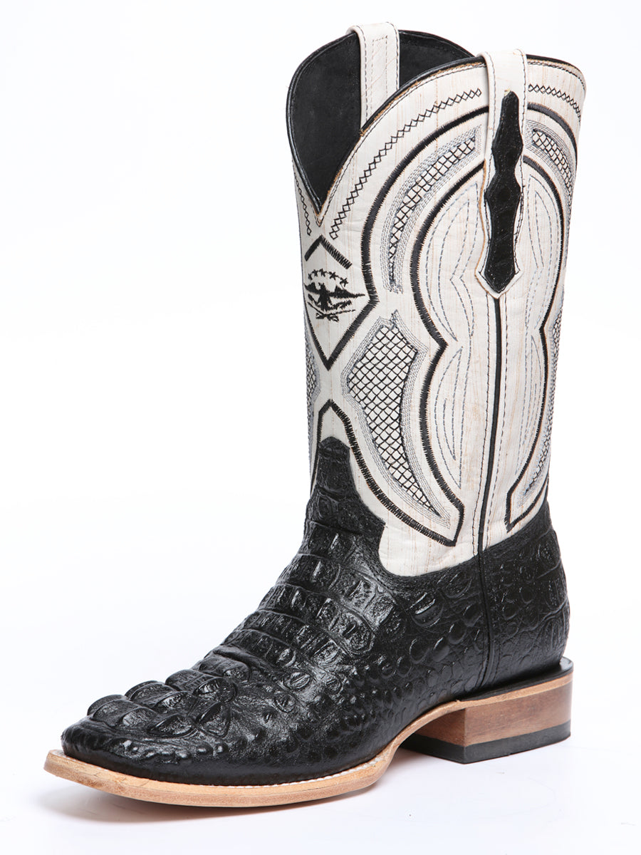 El General Men’s Leather Cowboy Boot - Made in Mexico - Embossed Alligator Crocodile Print - Black 45929