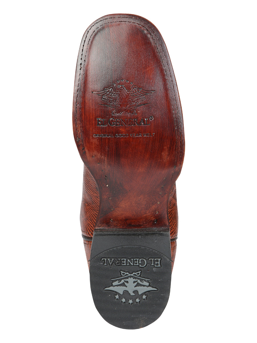 El General Men’s Leather Cowboy Boot - Embossed Lizard Print- Cognac 45930 — view 10