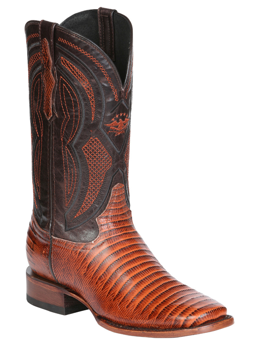 El General Men’s Leather Cowboy Boot - Embossed Lizard Print- Cognac 45930 — view 2