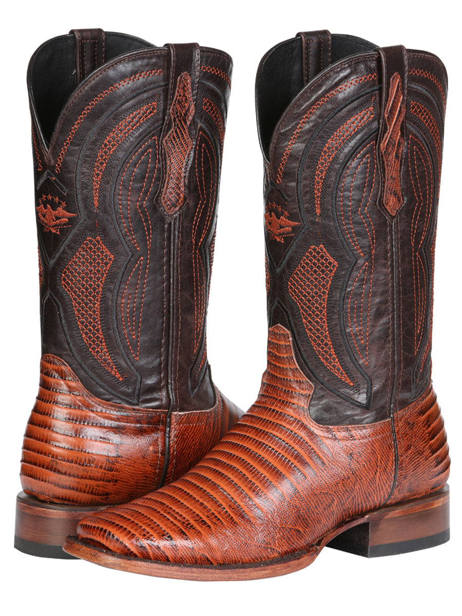 El General Men’s Leather Cowboy Boot - Embossed Lizard Print- Cognac 45930 — view 3