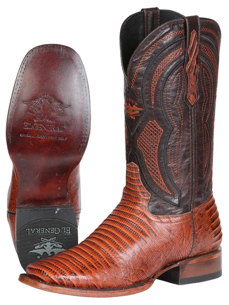 El General Men’s Leather Cowboy Boot - Embossed Lizard Print- Cognac 45930 — view 4