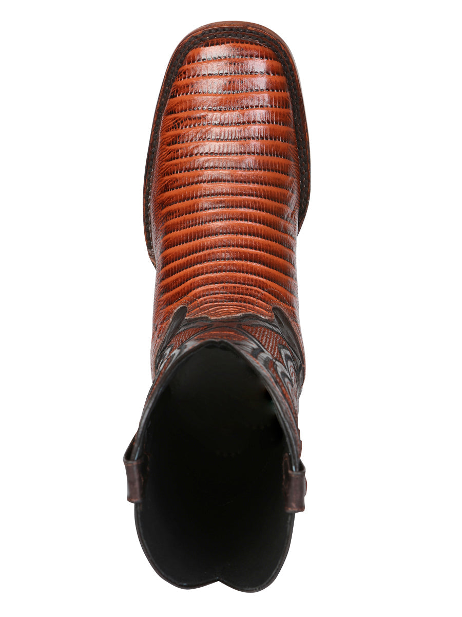 El General Men’s Leather Cowboy Boot - Embossed Lizard Print- Cognac 45930 — view 9