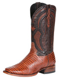 El General Men’s Leather Cowboy Boot - Embossed Lizard Print- Cognac 45930
